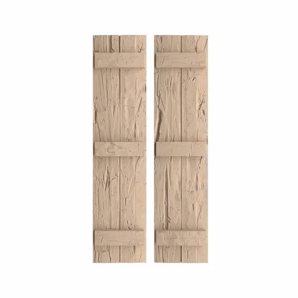 Rustic Two Board Joined Board-n-Batten Hand Hewn Faux Wood Shutters, 11